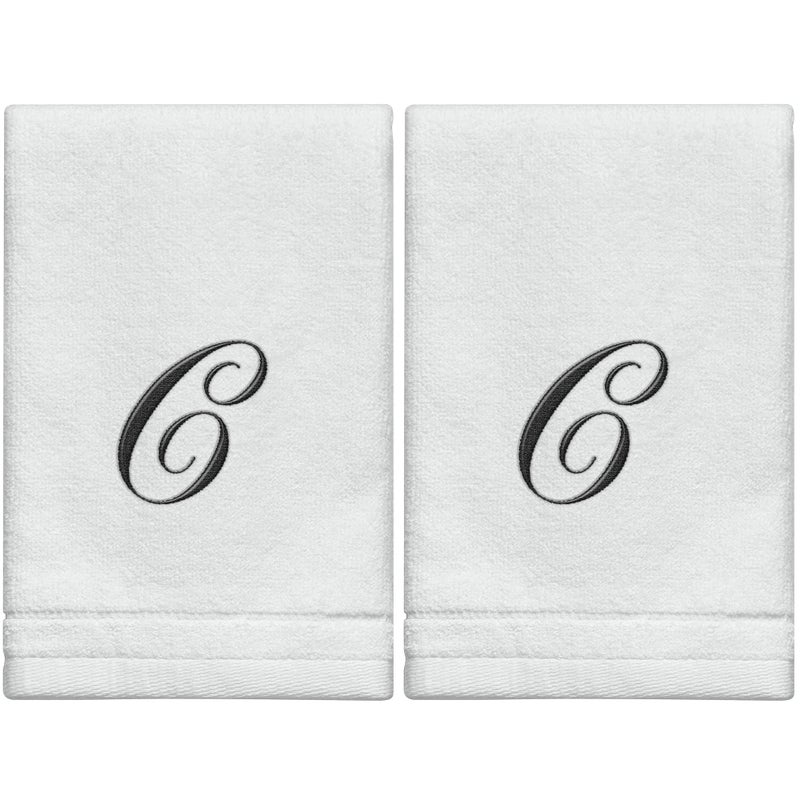 Creative Scents Monogrammed Towels Fingertip  Personalized Gift  11 x 18 Inches - Set of 2- Black Embroidered Towel - Extra Absorbent 100% Cotton- Soft Velour Finish - For Bathroom/ Kitchen/ Spa- Initial C (White) - Image 1